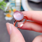 Oval Rose Quartz Crown Ring - Raise Your Love Vibration