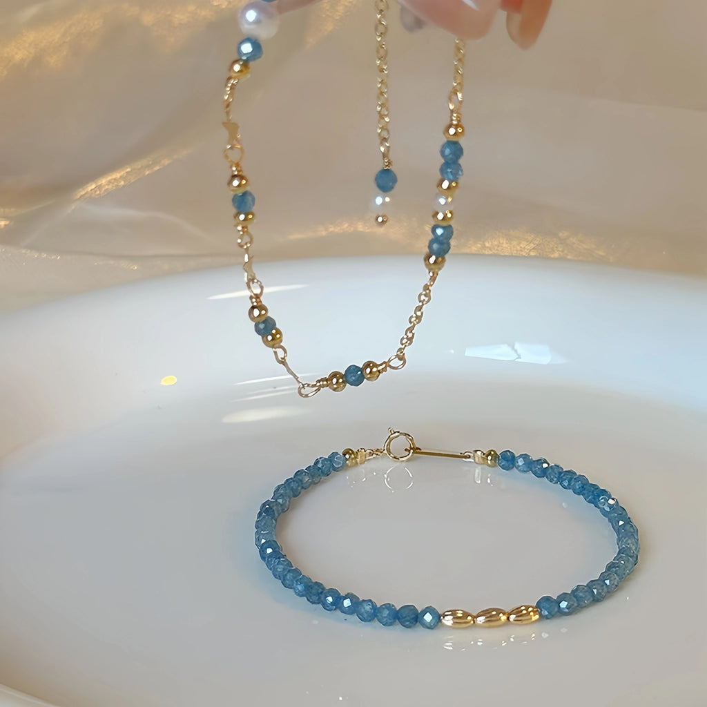 Natural Blue Apatite & Pearl Bracelet - Clear Mind & Gentle Self‑Expression