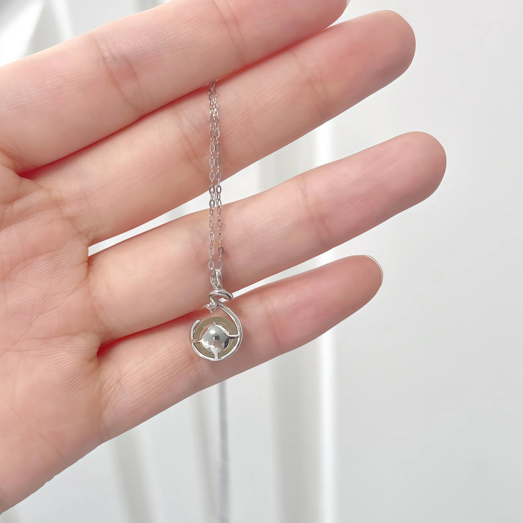 Elegant Hetian Jade Bead Silver Necklace - Calm & Protection