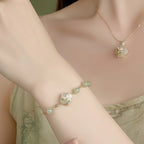 Oriental Clover‑Shaped Lotus Hetian Jade Matching Jewelry Set - Purify Mind