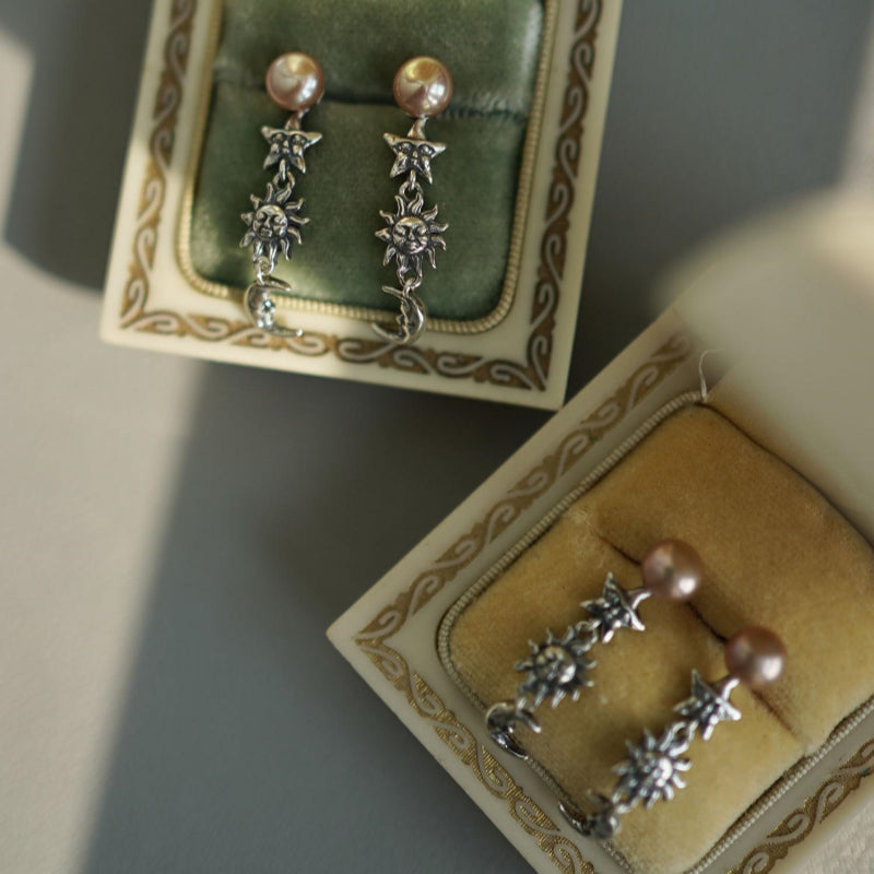 Sun-Moon-Star Pearl Earrings - Awaken Inner Intuition and Sharpness