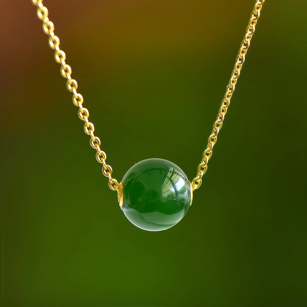 Dainty Natural Hetian Green Jade Bead Necklace - Calm & Peace