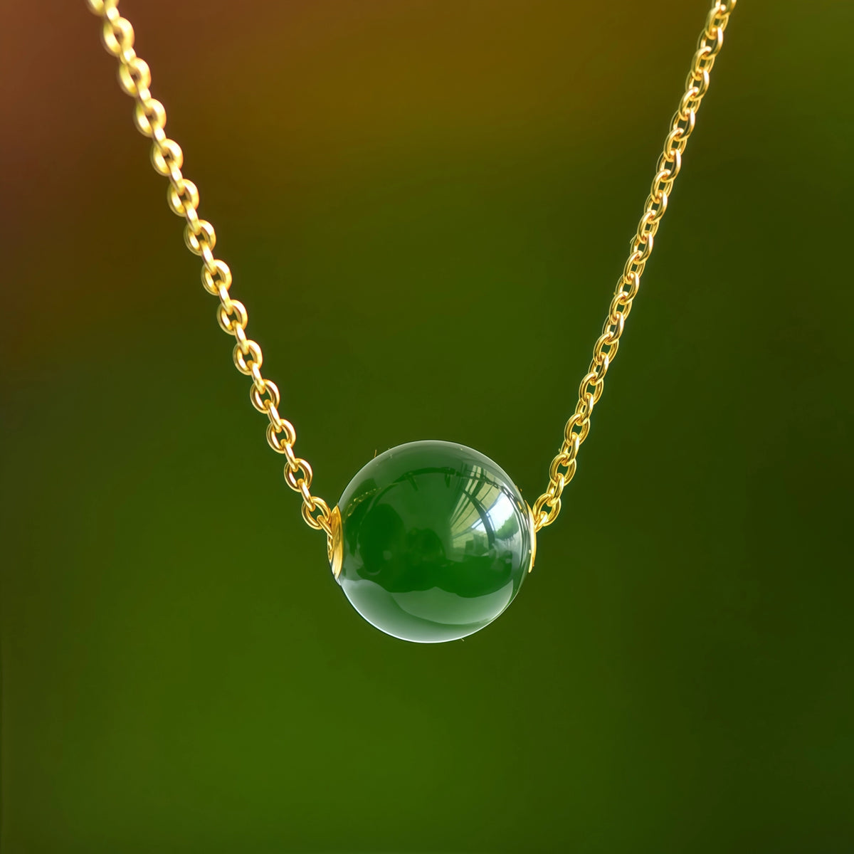 Dainty Natural Hetian Green Jade Bead Necklace - Calm & Peace