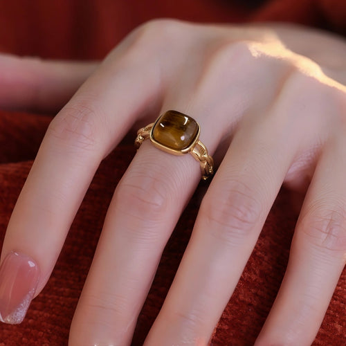 Bague en pierre naturelle Œil de Tigre, bague exquise pour l'index - La pierre du courage pour la réussite professionnelle