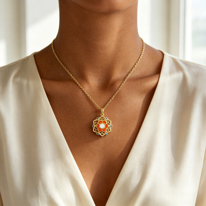 Collier ras-du-cou « Lian Huang » Lotus oriental – Bijoux de style chinois