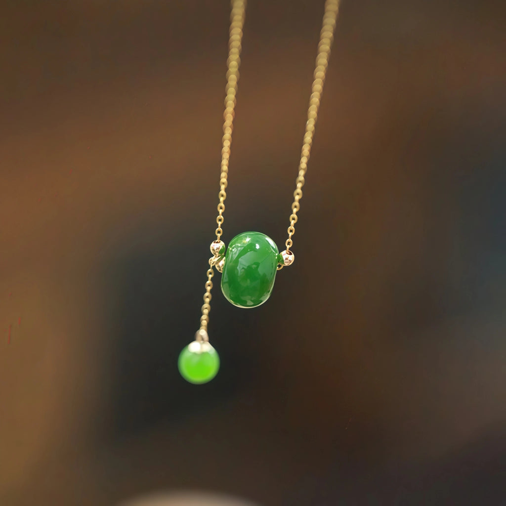 Green Jasper Bead Tassel Fine Necklace - Peace & Wholeness