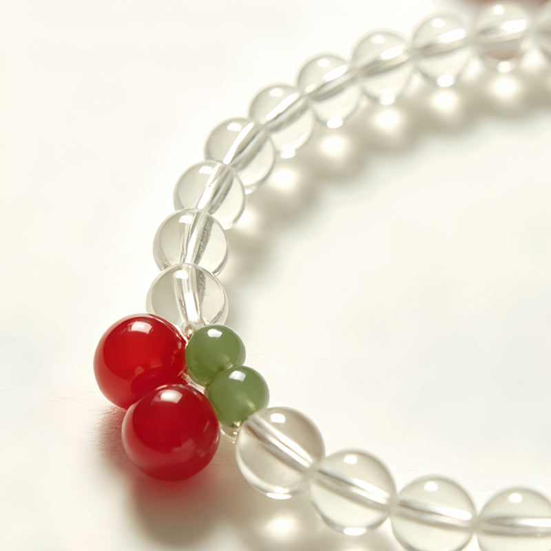 Natural White Crystal Cherry Bracelet Necklace Set – Soothe Emotions, Cleanse Aura