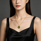 Ping An Lock Pendant Necklace, Minimalist Light Luxury Jade Sweater Chain for Women