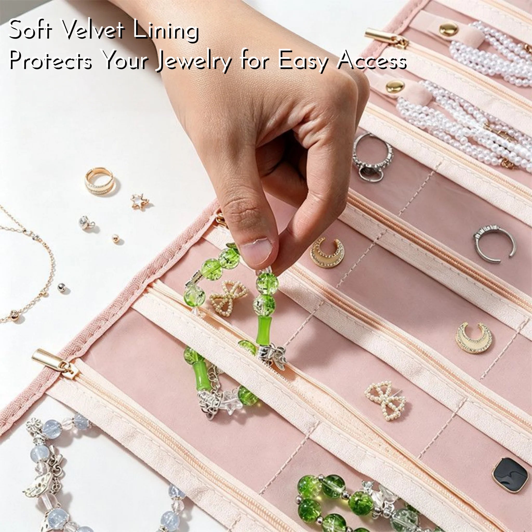 Portable Velvet Roll Jewelry Organizer