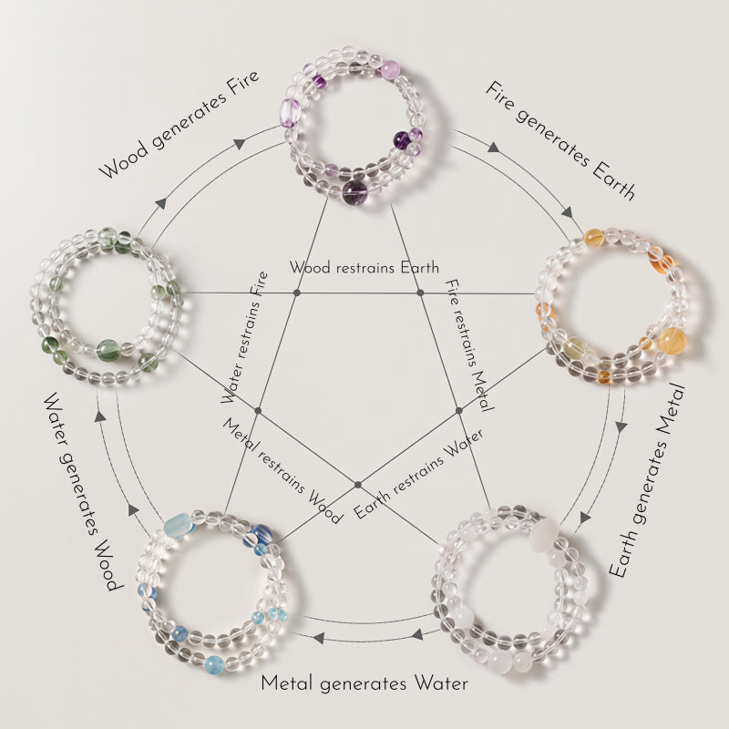 Natural Crystal Energy Bracelet — Choose Metal/Wood/Water/Fire/Earth, Smooth Days Ahead