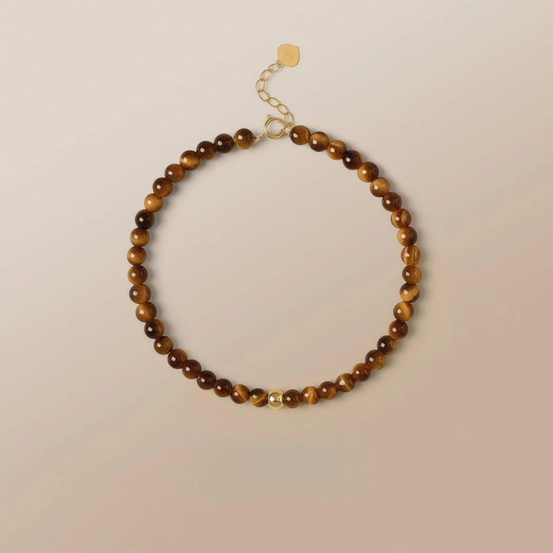 Natural Tiger Eye Stone Bracelet, 18K Gold Transfer Beads Bracelet