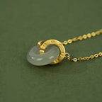 Interlocking Jade Ping An Lock Necklace, Oriental Peace Symbol Jewelry