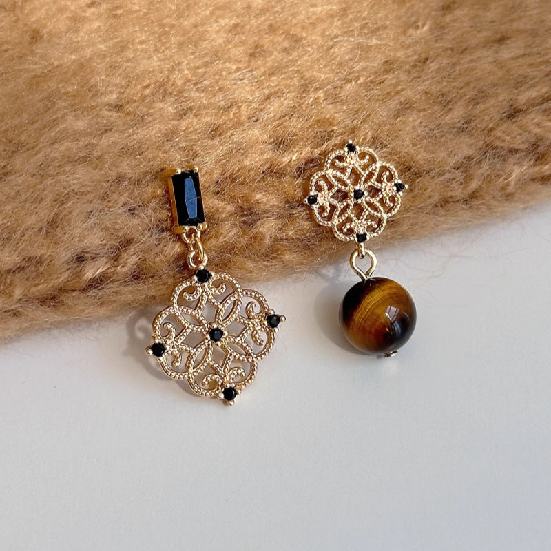 Asymmetric Tiger Eye Earrings, Wealth Crystal Ear Accessory