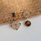 Asymmetric Tiger Eye Earrings, Wealth Crystal Ear Accessory