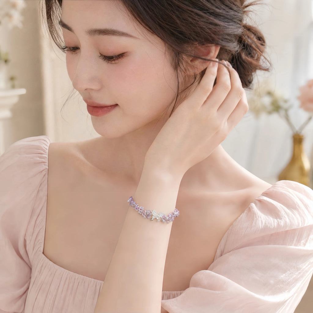 Bracelet tressé floral fait main