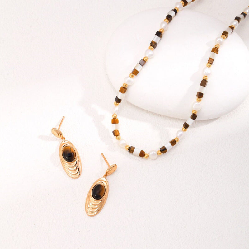 Boucles d'oreilles Oculus Layer en œil de tigre naturel — Cadeau élégant idéal pour maman