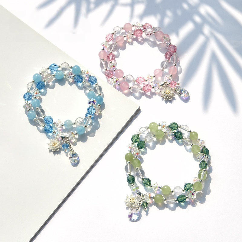Bracelet de jade serpentin naturel Renouveau du lotus
