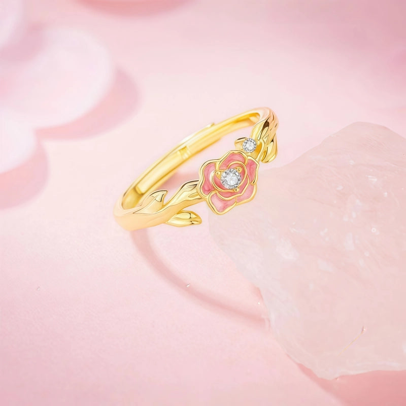 Bague rose en émail lumineux - Bague Amour