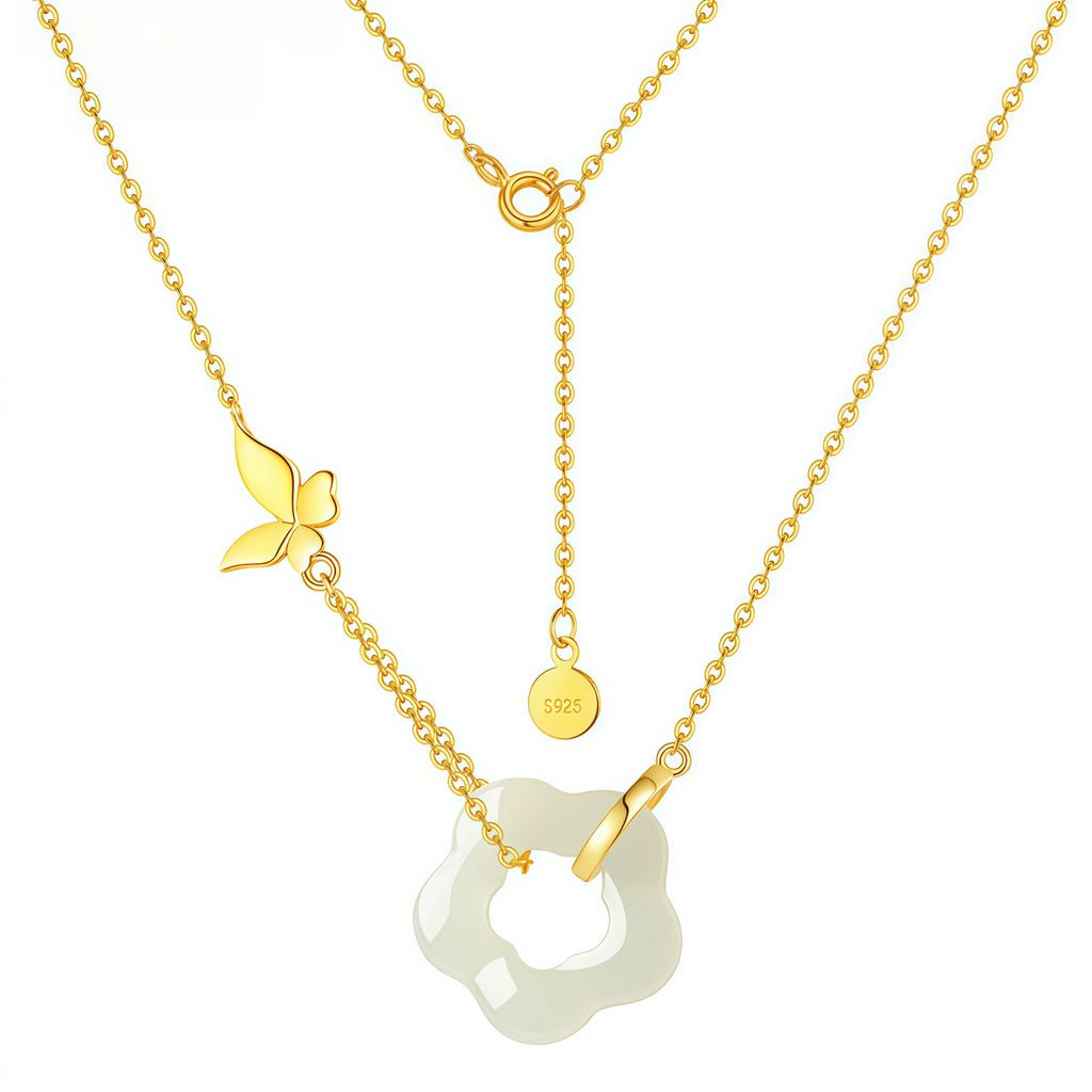 Butterfly Charm Hetian Jade Plum Blossom Necklace - Resilience & Safety