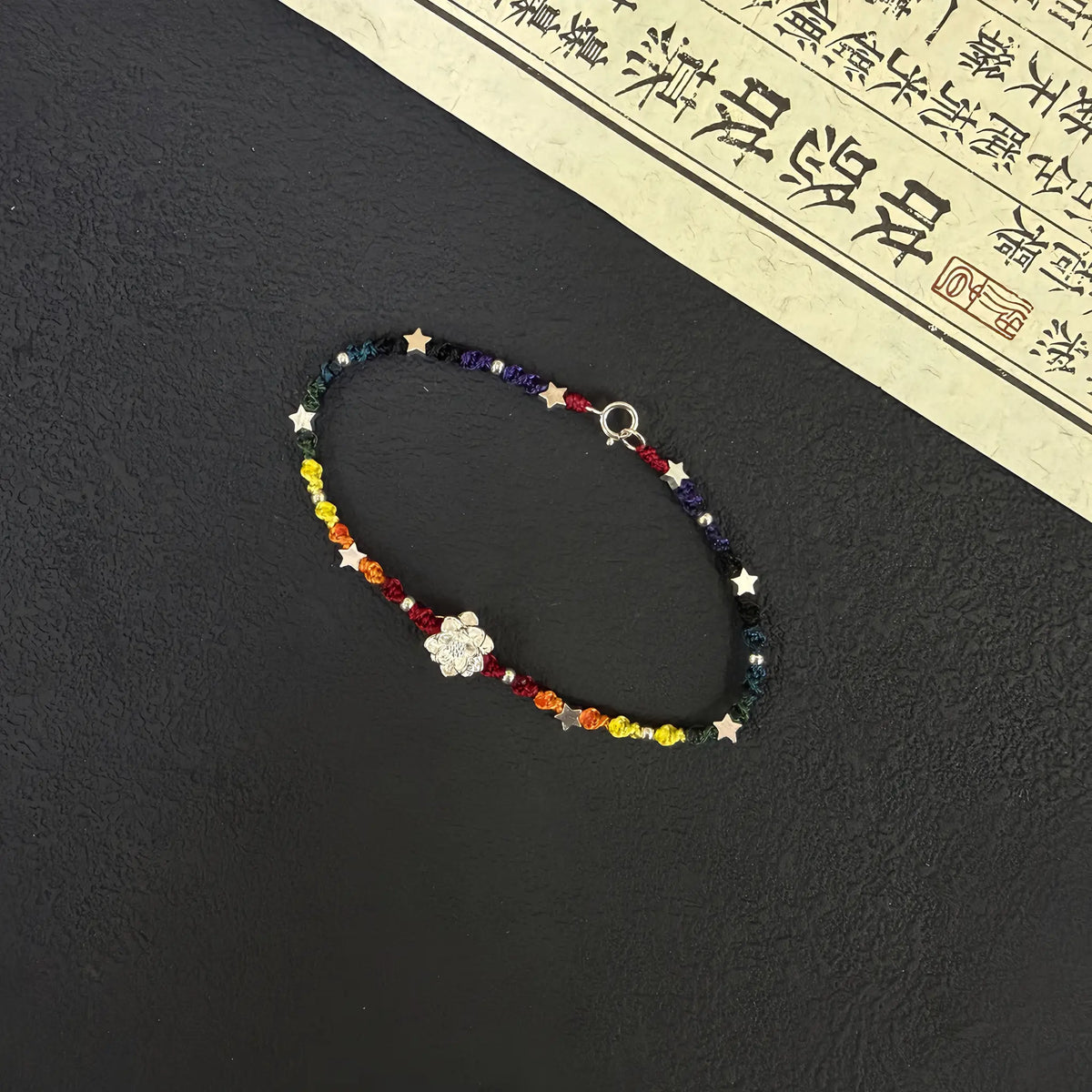 Rainbow Sterling Silver Lotus Braided Bracelet - For Harmonious Energy
