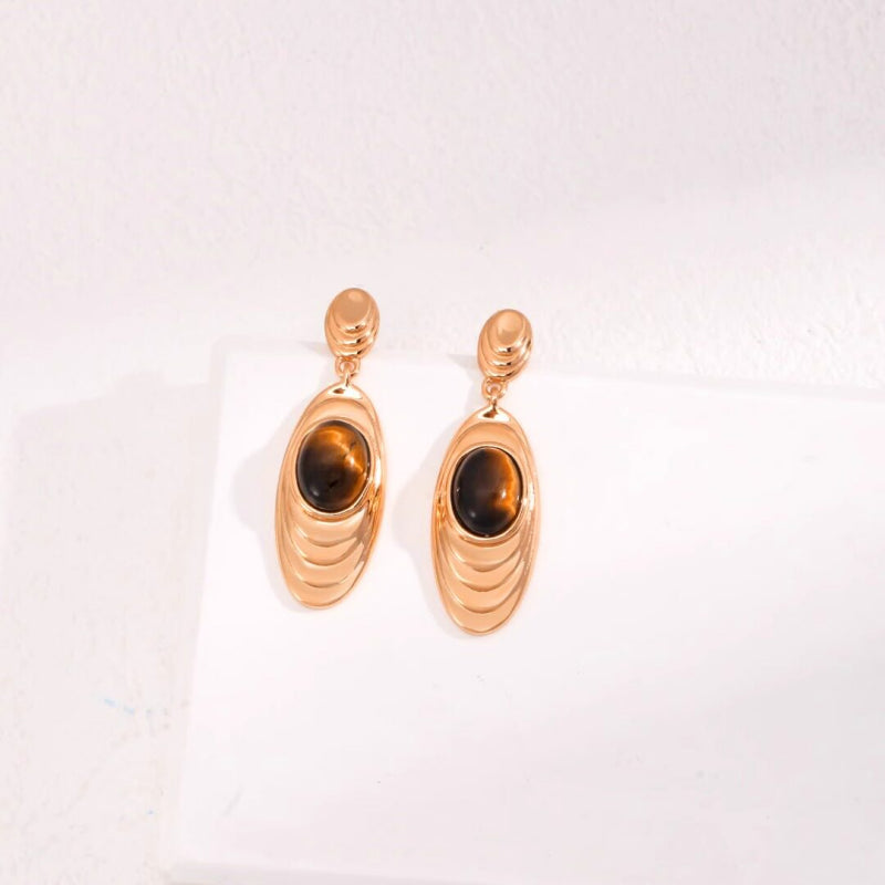 Boucles d'oreilles Oculus Layer en œil de tigre naturel — Cadeau élégant idéal pour maman