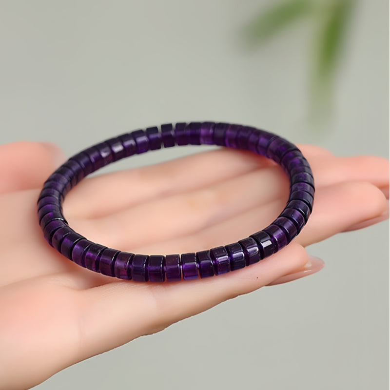 Natural Straight Cut Amethyst Tube Beads Bracelet - Purify Negativity, Sharpen Intuition and Clear Mind