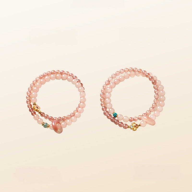 Natural Rose Quartz Ring Flower Bracelet - Inner Peace and Gentle Healing