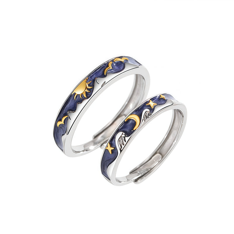 Starry Sky Sun Moon Couple Ring