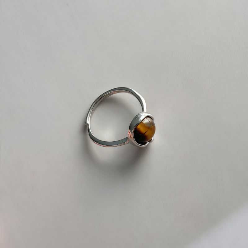 Natural Tiger Eye Stone Ring, Irregular Lucky Bean Girl Ring