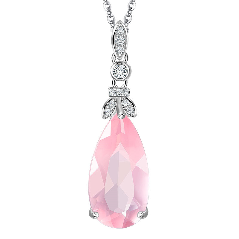 Collier goutte de rosée rose en cristal naturel