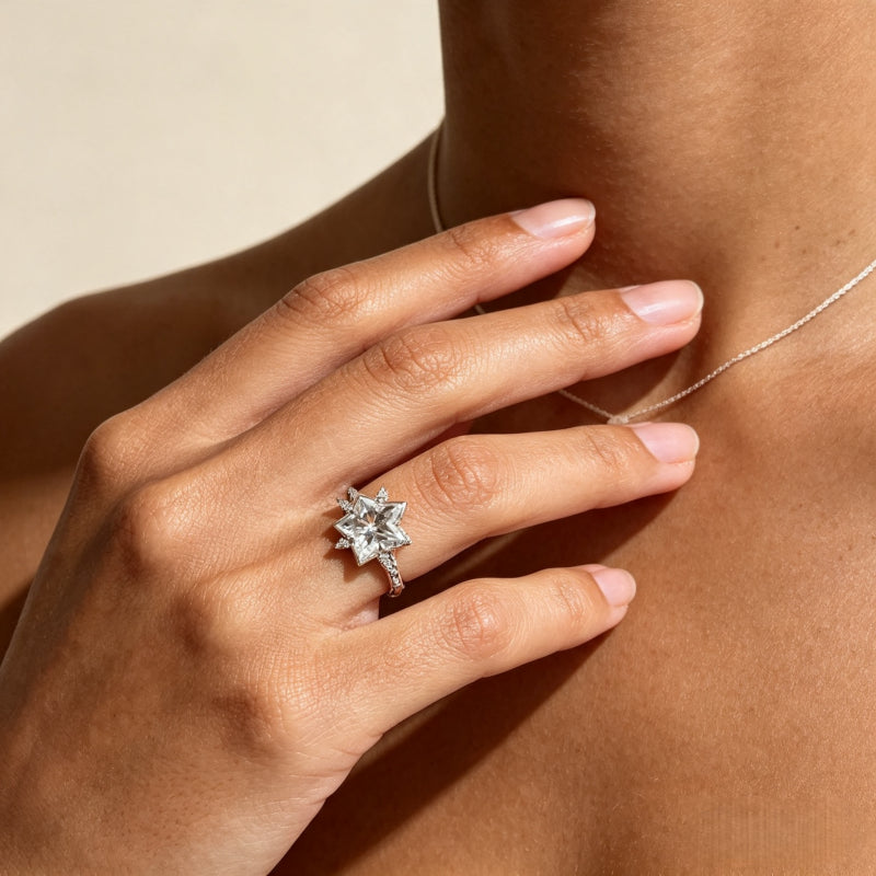 Bague tendance en cristal naturel transparent Starburst
