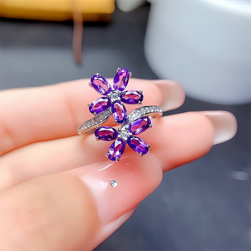 Bague Fleurs d'Améthyste Naturelle - Protection Discrète, Douce Sagesse