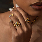 2pcs Set Gilded Four-Petal & Oval Tiger's Eye Ring - Talisman Attract Wealth, Boost Career & Repel Negative Energy