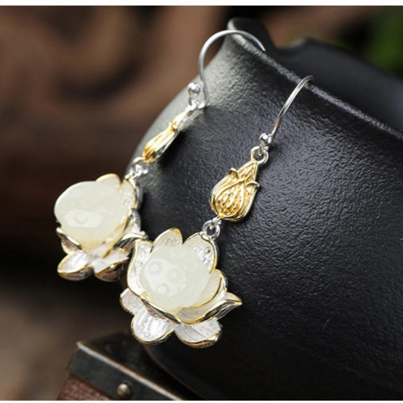 Boucles d'oreilles Lucky Lotus Pod en jade Hetian – Bijoux ethniques orientaux