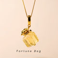 Collier Citrine Sac de Fortune Doré