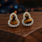 Maillard Golden Tiger Eye Gourd Silver Studs — Fortune Crystal Earrings & Ring Set