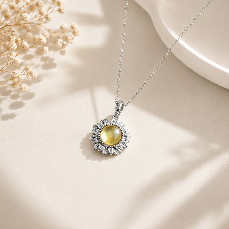 Natural Citrine Daisy Necklace – Attract Wealth & Career, Sunshine Energy