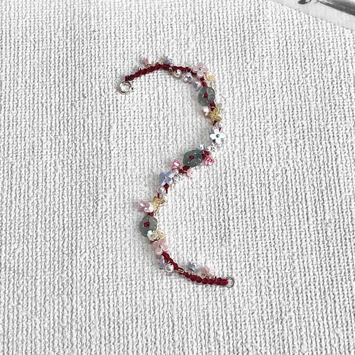 Red Flower & Butterfly Braided Bracelet - For Sweet Daily Style