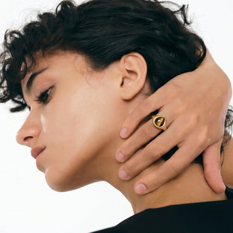 Tiger's Eye Teardrop Gold Ring - Attract Wealth, Block Negative Energy & Boost Confidence
