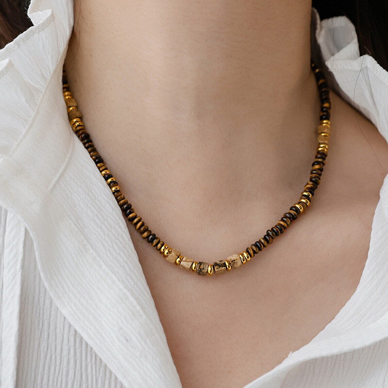 Natural Tiger Eye Stone Necklace — Fashionable Light Luxury Layered Choker Necklace