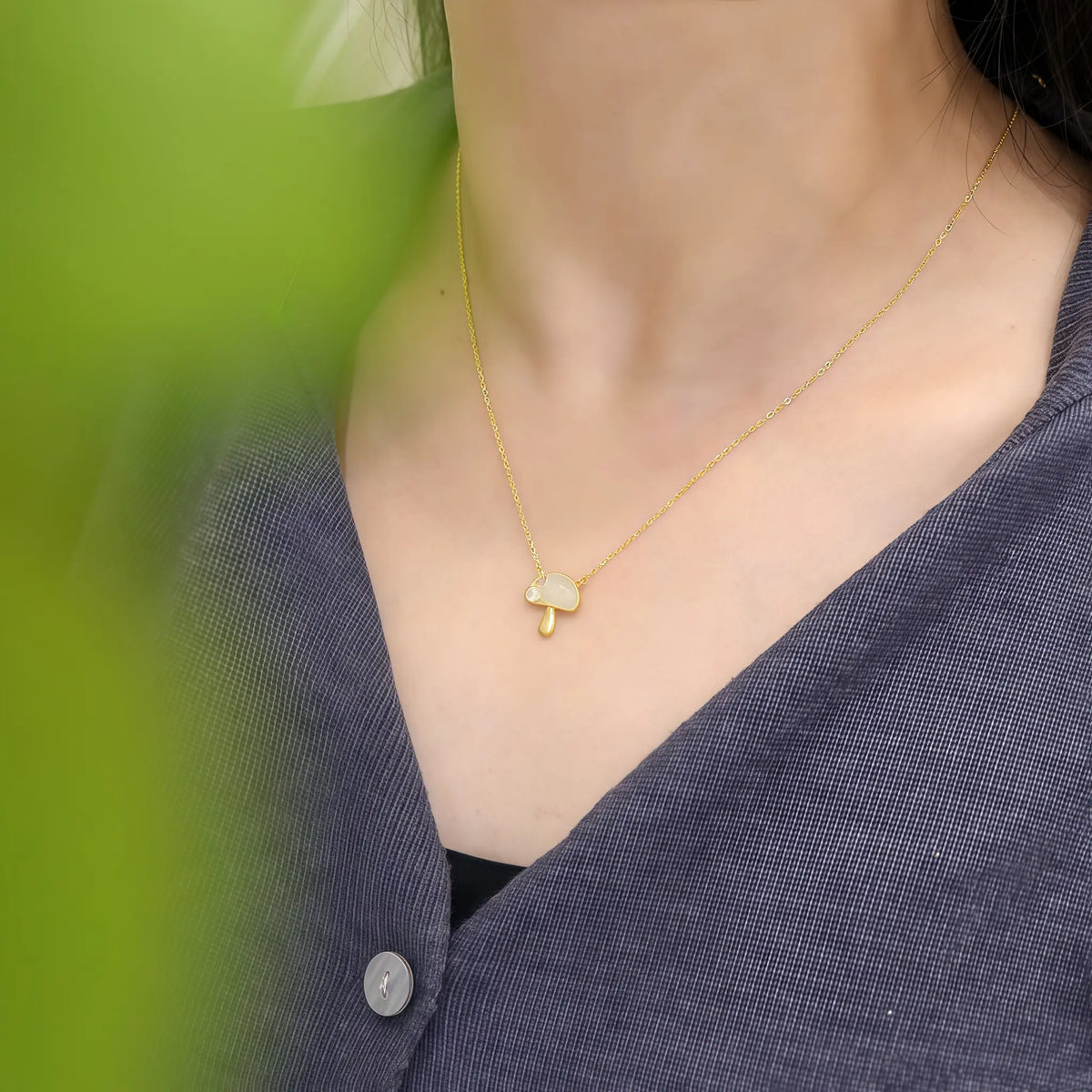 Womens Tiny Mushroom Necklace - Serenity & Protection