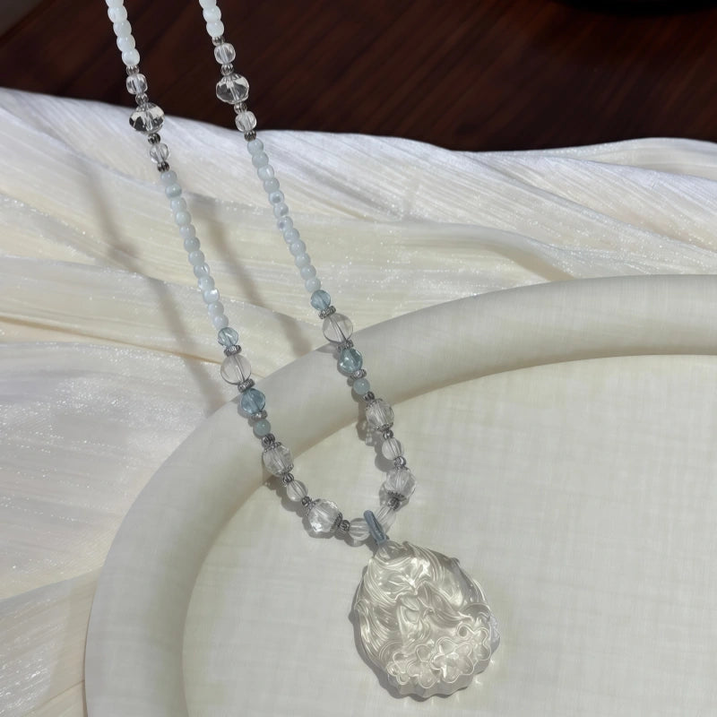 Clear Quartz Nine-Tailed Fox Necklace – Wisdom, Protection, Abundance
