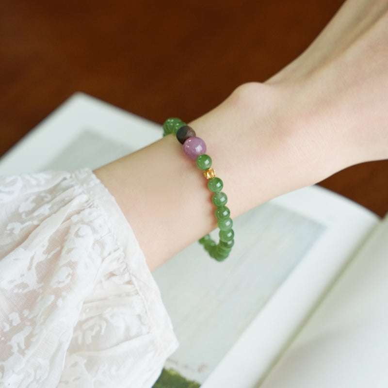 Natural Hetian Jade Bracelet - Pure Love Energy Rose Quartz Detail
