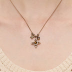 Tiger Eye Stone Necklace for Women, Niche Vintage Four-Pointed Star Choker