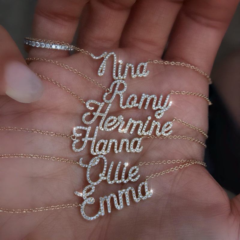 Custom Pave Diamond Name Necklace | Minimalist Luxury 925 Sterling Silver Letter Necklace