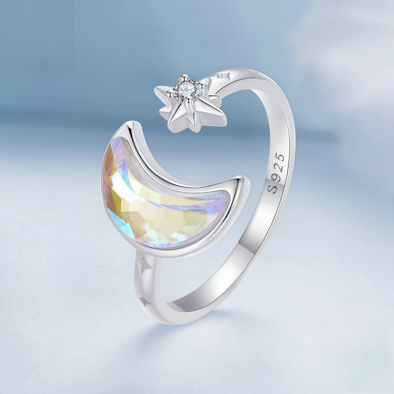 Bague ouverte Étoile et Lune – Portez votre fortune sous le ciel