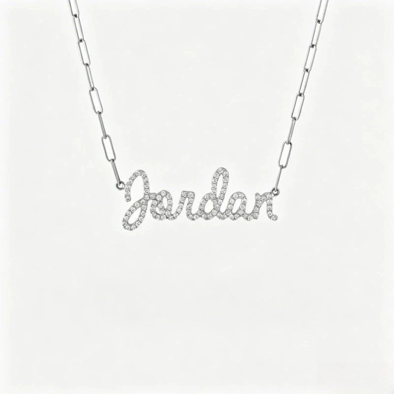 Collier prénom en diamant pavé sur mesure | Collier lettre de luxe minimaliste en argent sterling 925
