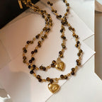 Natural Tiger Eye Stone Necklace — Spring Summer Double Layer Heart , A Gift for Your Beloved