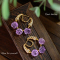 Natural Amethyst Earrings With Purple Rose Petals Earrings