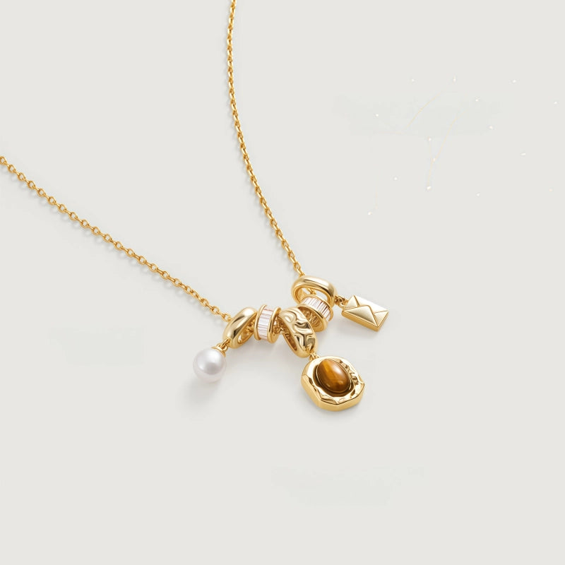 Collier en pierre œil de tigre naturelle, pendentif enveloppe perle, pour femme